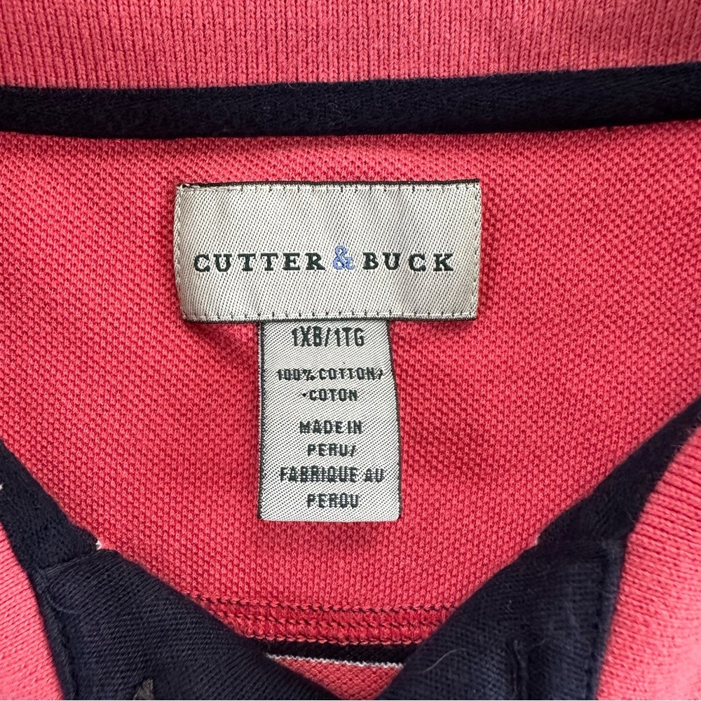 Cutter & Buck Striped Cotton Polo Shirt. Coral/Black. 1XB - Picture 3 of 6